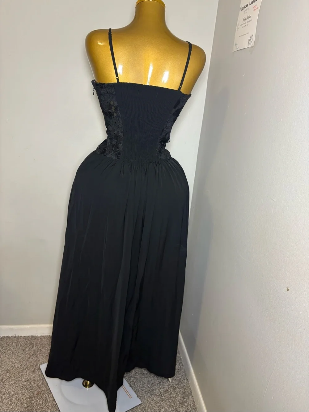 Abercrombie & Fitch Black Lace Bodice Maxi Dress with Side Slit